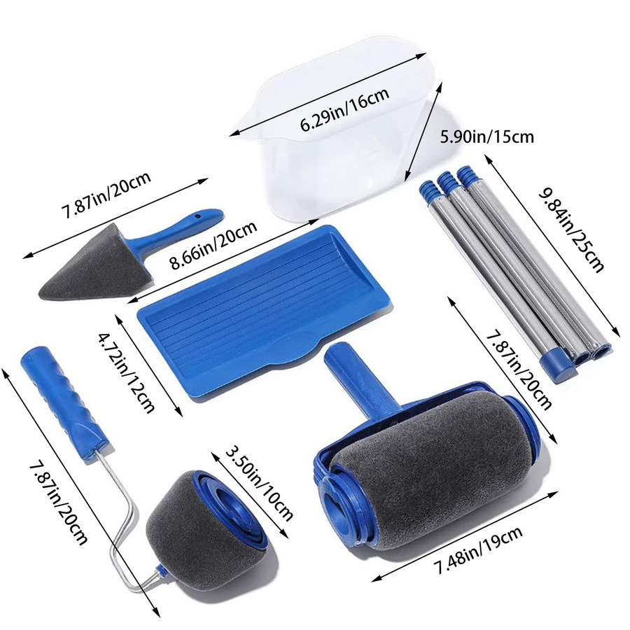 Professionelles Farbroller-Set mit Eckpinseln und Schaumstoffrollen in Blau für Innenräume und Haushalt - Bild 5