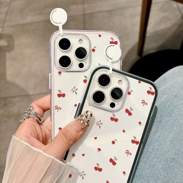 Stoßfeste transparente Handyhülle mit Kirschblüten-Design für iPhone 11 bis iPhone 17 Pro Max in Schwarz und Transparent - Bild 1