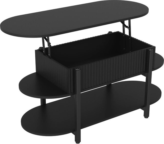 PXloue Couchtisch mit höhenverstellbarem Lift-Mechanismus und Stauraum in Schwarz, Oval und Modern - Bild 1