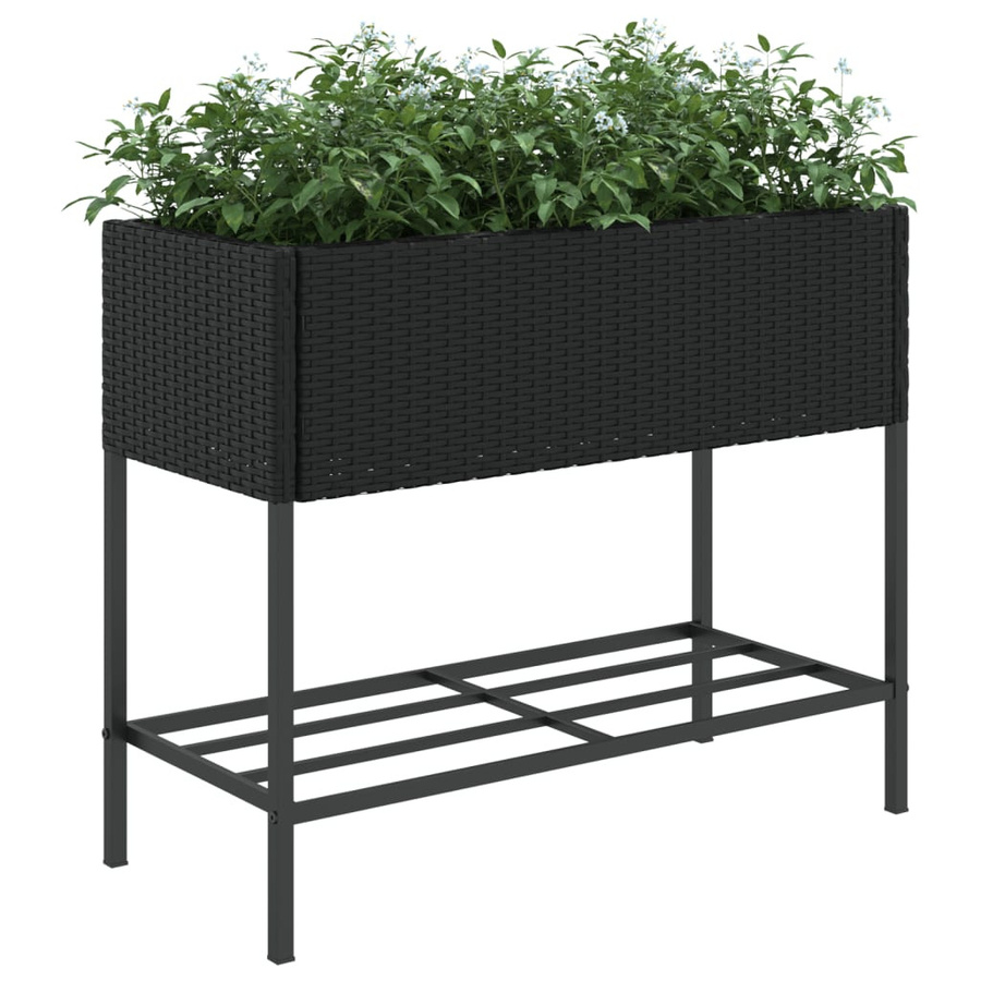 vidaXL Pflanzkübel mit Ablage aus PE-Rattan und pulverbeschichtetem Stahl in Schwarz, B/T/H: 90 x 40 x 75 cm - Bild 3