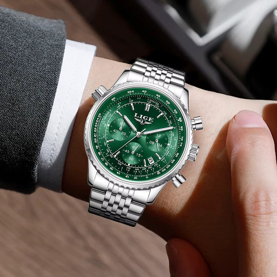 LIGE Chronograph, Edelstahl, Quarz, Gold green, Herren - Bild 4
