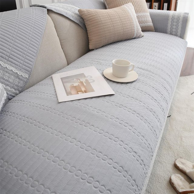 Rutschfester Sofabezug mit Spitze in Grau, Universal-Couchsitzschutz für 1- bis 4-Sitzer, B/T/H: 30 x 50 cm - Bild 1