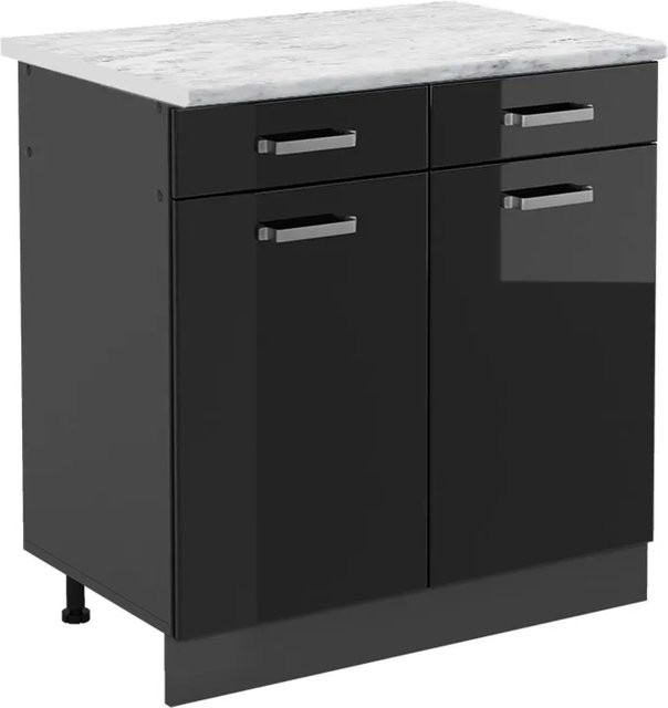 Vicco Schubladenunterschrank R-Line Schwarz Hochglanz mit Marmor-Optik B/T/H: 80 x 46 x 37 cm - Bild 1