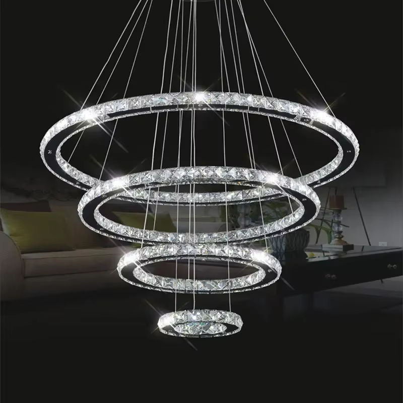 JIANKEXING Kristall-Kronleuchter in Silber, kreisförmige LED-Pendelleuchte im minimalistischen Design für Esszimmer und Schlafzimmer - Bild 5