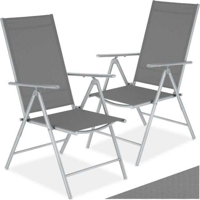 Tectake Gartenstuhl Marcellino 2er Set Klappbar Silber Wetterfest und UV-beständig mit Armlehnen aus Textilene und pulverbeschichtetem Stahl - Bild 1