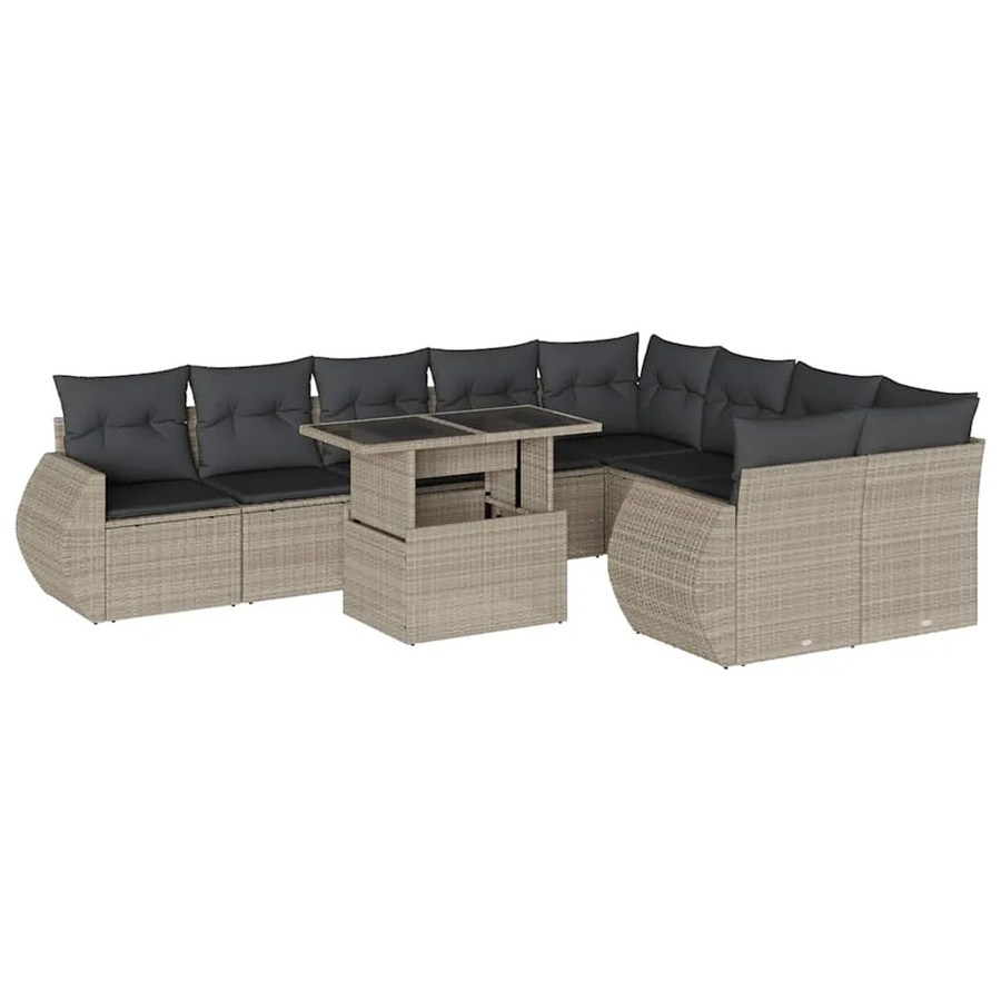 vidaXL 10-tlg. Garten-Sofagarnitur in L-Form aus Poly-Rattan mit Kissen in Hellgrau - Bild 2