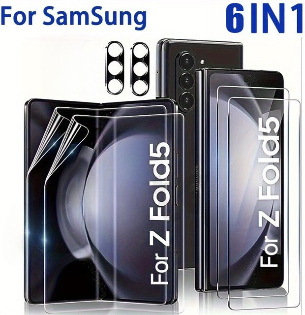 Vieruodis 6-in-1 Schutzset für Samsung Galaxy Z Fold 7 6 5 4 3 mit Hydrogelfolie und gehärtetem Glas für Vorderseite und Kameraobjektiv, transparent - Bild 1