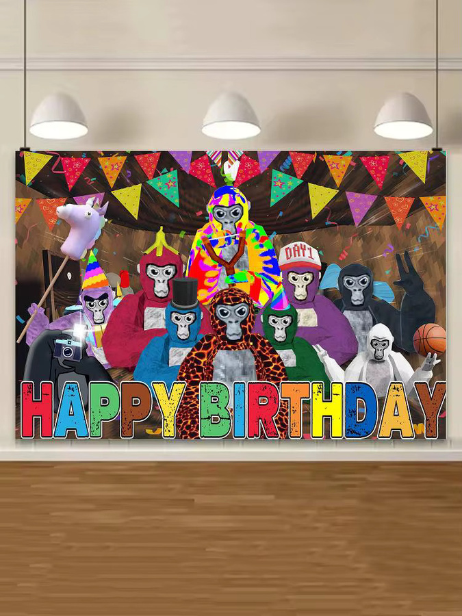 Mesuca Fotohintergrund Gorilla Tag Cartoon Illustration für Kinderpartys und Familienporträts, Mehrfarbig - Bild 2