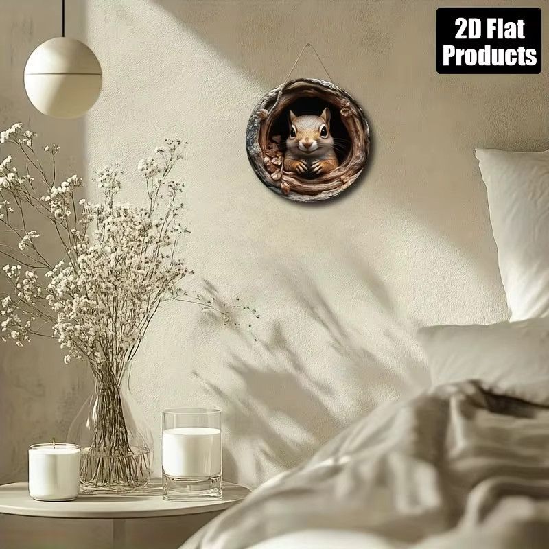 Dekoratives rundes Holzbrett mit Eichhörnchen-Motiv von Potdemiel zum Aufhängen - Bild 3