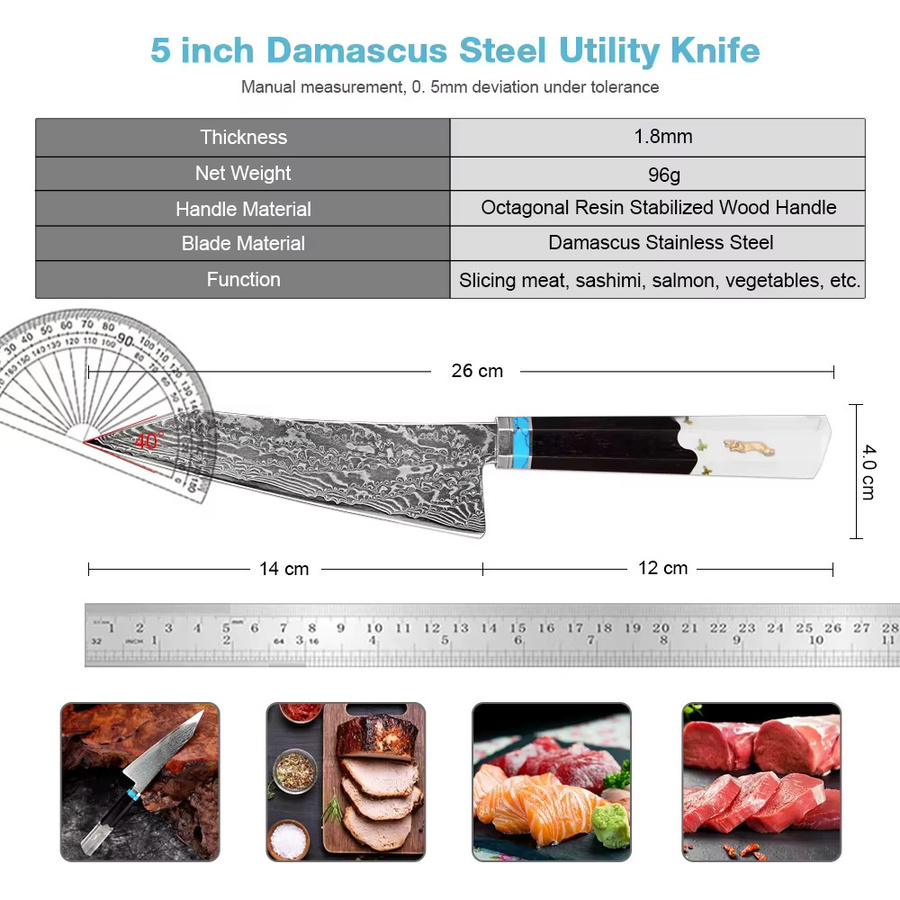 XITUO Damaszener Allzweckmesser aus Damaststahl mit Holzgriff, 12,7 cm Japanisches Paring Knife zum Schälen und Schneiden von Obst - Bild 2