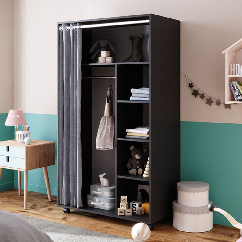 Vicco Kinderkleiderschrank Doros Garderobe Grau modern B: 100 cm, H: 168 cm, rollbar und offen - Bild 2