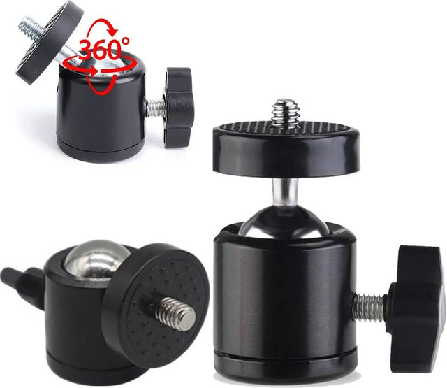 Universeller Mini-Kugelkopf-Schraubstativadapter aus Metall mit 1/4 Zoll Anschluss in Schwarz für GoPro, DSLR-Kameras und Camcorder - Bild 1