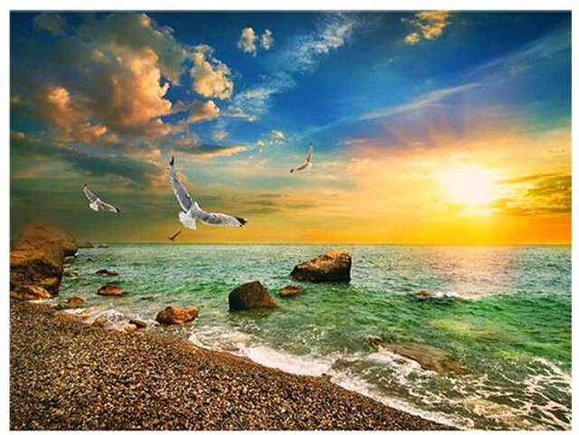 FIYO Diamantmalerei Set Strandlandschaft mit Sonnenuntergang, Motiv Sommer, Farbe: Beige und Multicolour, B x H: 30 x 20 cm - Bild 1