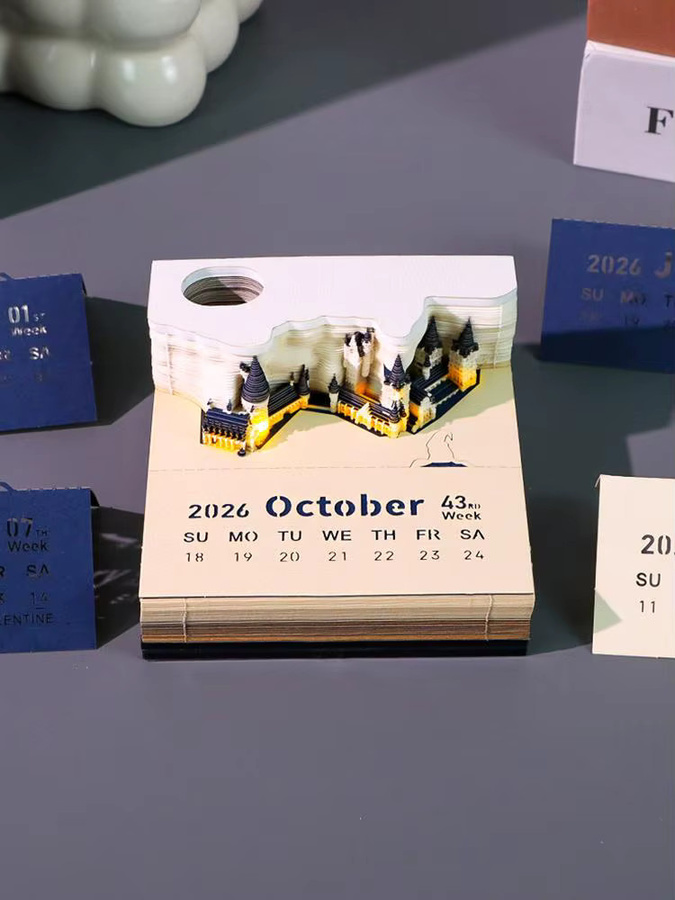 Kreativer 3D Desktop Kalender 2026 mit Haftnotizen im Baumhaus-Design, Mehrfarbig - Bild 7