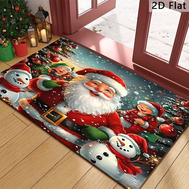VIKAMA Weihnachtliche Fußmatte mit Cartoon-Weihnachtsmann und Elf für den Eingangsbereich und zur Home Dekoration - Bild 1