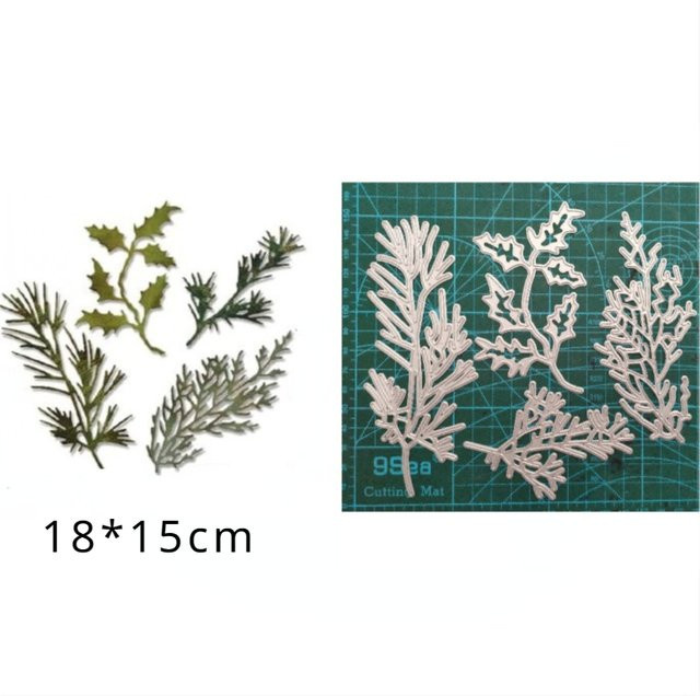 Silberne Metall-Stanzformen für Weihnachtspflanzen, Zweige und Kiefern zur Gestaltung von Scrapbooking, Karten und Prägungen - Bild 1
