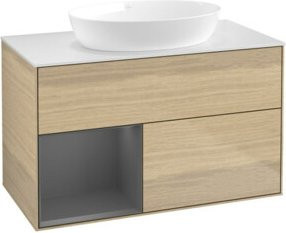 V&B Waschtischunterschrank Finion 100 in Anthrazit mit Eichen-Dekor, Breite: 100 cm, Höhe: 50,1 cm, Tiefe: 50,1 cm - Bild 1