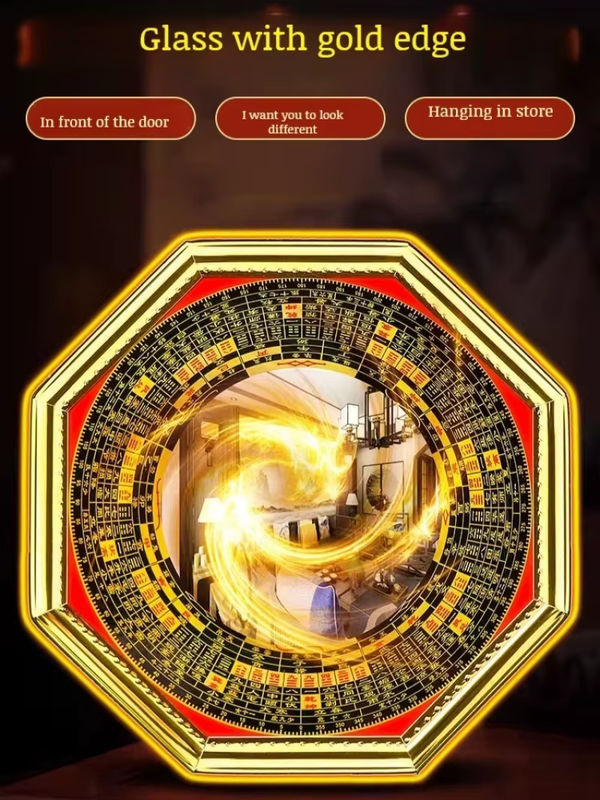 Bagua-Spiegel von eelhoe mit Goldrand als Feng Shui Kompass und taoistisches Talisman-Kunsthandwerk in konkaver und konvexer Ausführung als Hängespiegel für dein Zuhause - Bild 2