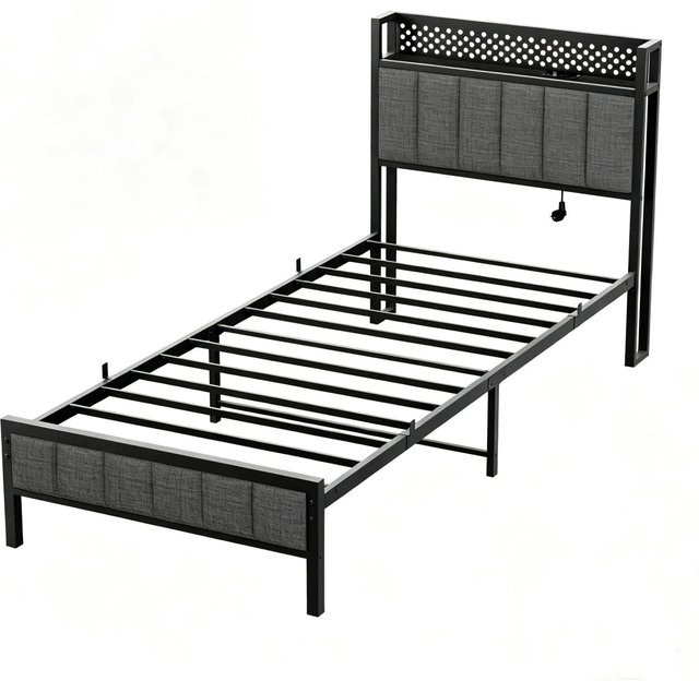 okwish Polsterbett mit LED-Beleuchtung und USB-Ladeport in Grau, B/T/H: 90 x 200 x 100 cm - Bild 1
