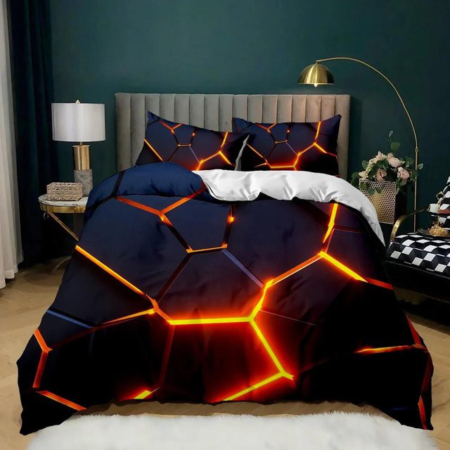 Bettwäscheset Your Warm Home mit geometrischem Waben-Design in Mehrfarbig, bestehend aus Bettbezug und Kissenbezügen aus Polyester - Bild 1