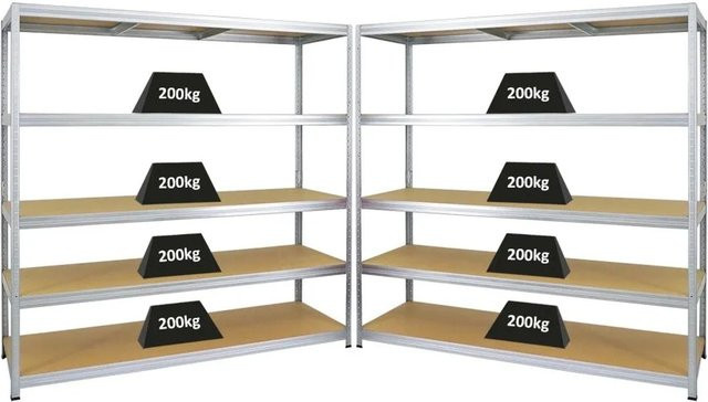 PROREGAL Schwerlastregal Giant Elephant Set aus 2 Stück, silber, H x B x T: 180 x 180 x 60 cm, Fachlast 200 kg, mit verstellbaren MDF-Holzböden - Bild 1