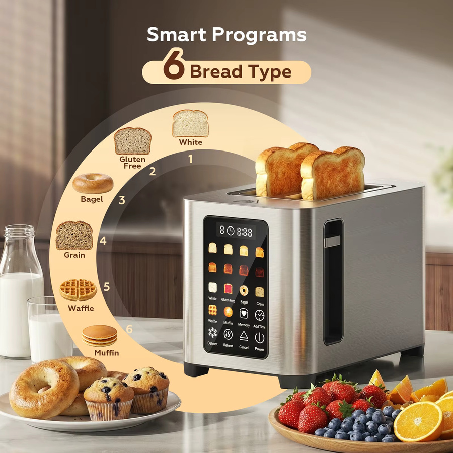 Patbrela Smarter Toaster aus Edelstahl in Silber mit Touchscreen, digitalem Timer und Brothalter für 2 Scheiben - Bild 4