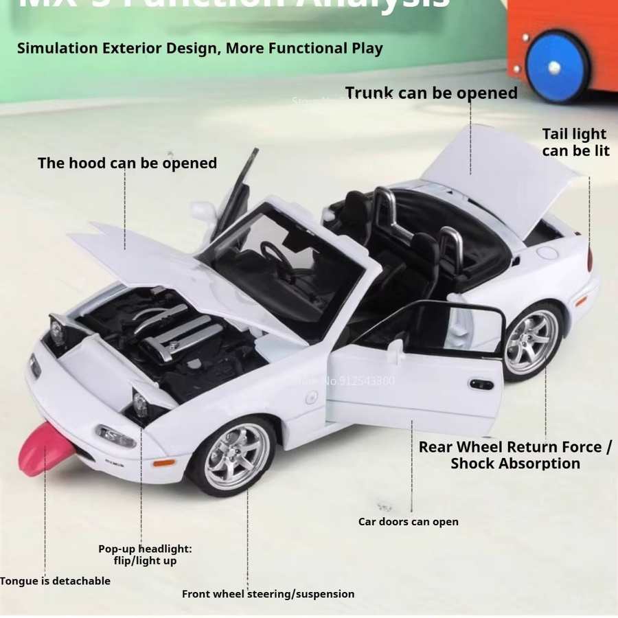 RMZ city MX5 RX7 Automodell, 1:32 Maßstab, mit Licht und Sound, mit öffnenden Türen, Rückziehfunktion, Gummireifen - Bild 1