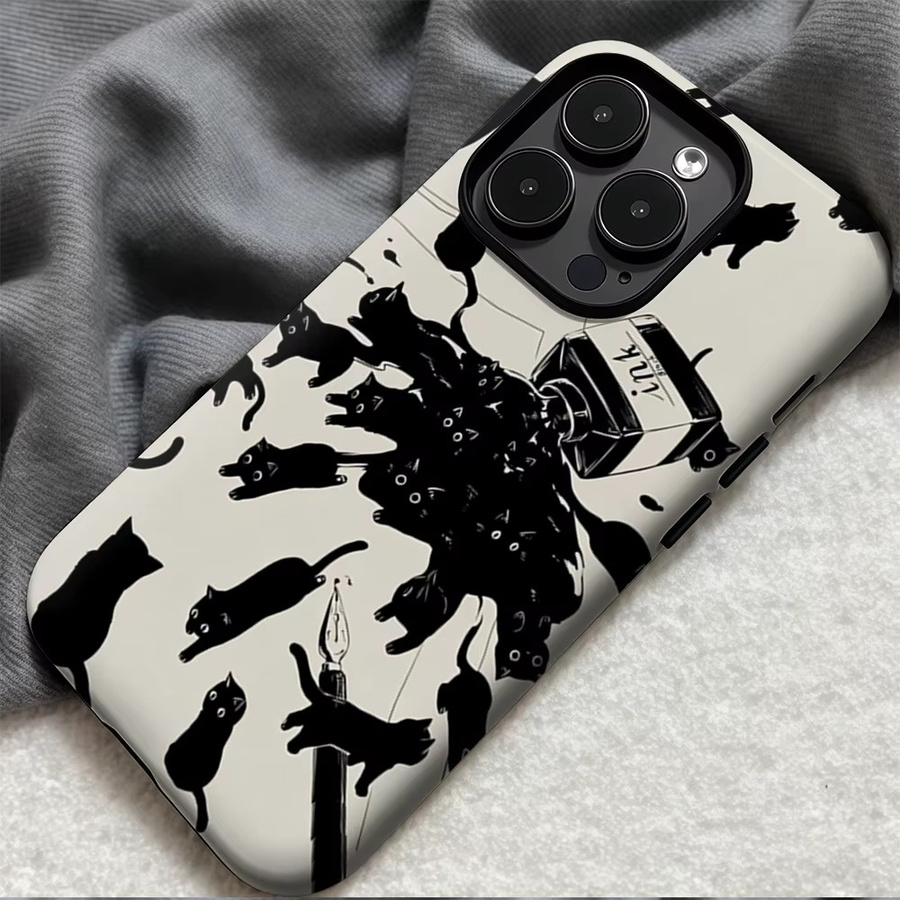 Potdemiel Handyhülle Ink Blot Cat Swarm für iPhone 17 16 15 14 13 Pro Max Plus mit doppelschichtiger Rückseite in Multicolour - Bild 5