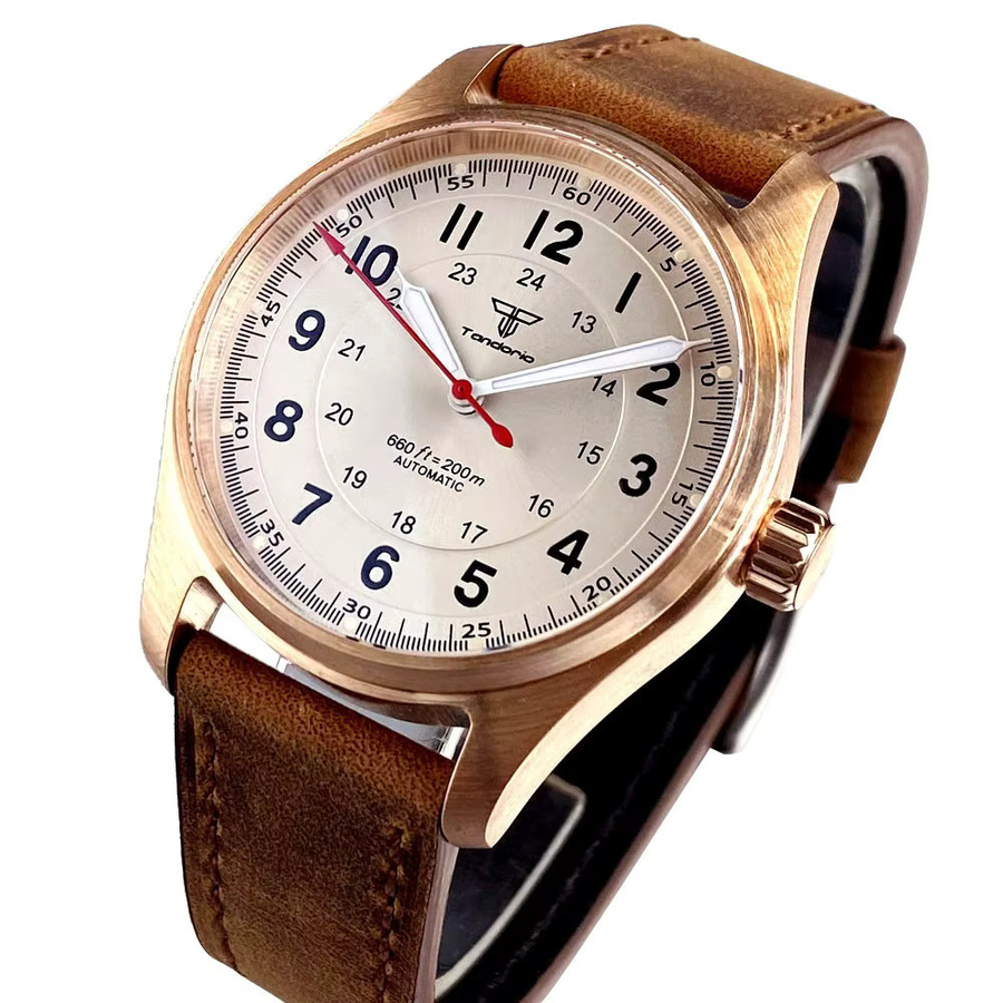 Tandorio Armbanduhr, Bronze, Automatik, 39 mm, Herren, Leder - Bild 1