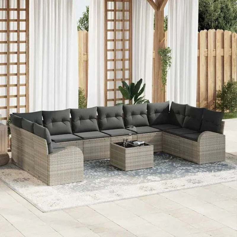 vidaxl Garten-Sofa-Set aus Rattan und Metall mit 11-teiligem Zubehör und integriertem Stauraum in Hellgrau - Bild 1