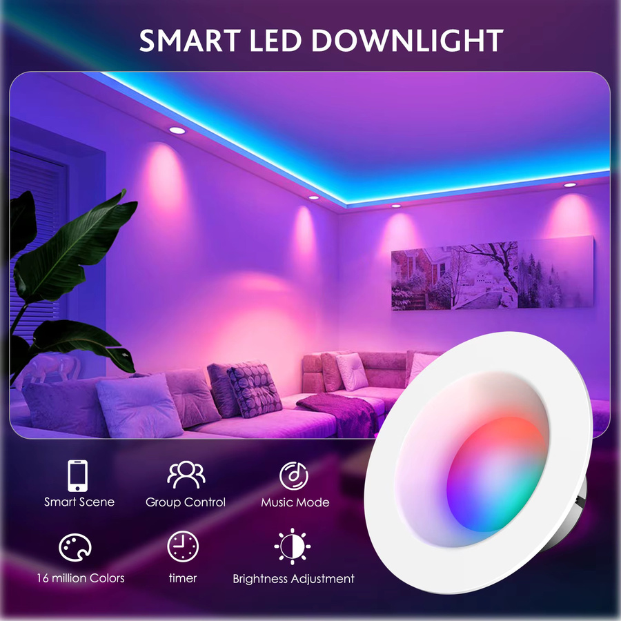 LATTUSO Smart Home LED Downlight RGBCW mit WIFI und Bluetooth, 5W Einbauleuchte in Weiß, App-Steuerung kompatibel mit Alexa und Google Assistant - Bild 3