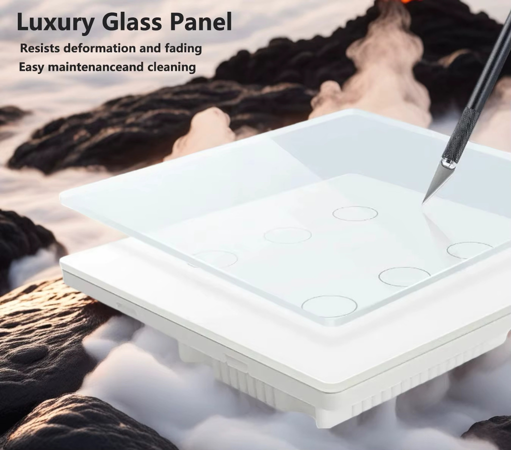 Tuya WLAN Smart Schalter mit Touch-Glasoberfläche in Weiß, 4/6-fach Lichtschalter ohne Neutralleiter, kompatibel mit Amazon Alexa und Google Assistant, B/H/T: 12,0 x 12,0 x 3,3 cm - Bild 2