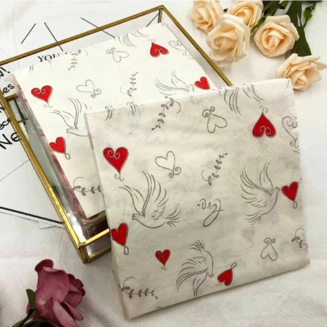 GUANYAO Papierservietten mit buntem Grafikdruck für Hochzeit und Valentinstag, 20 Stück pro Packung, Weiß/Mehrfarbig - Bild 1