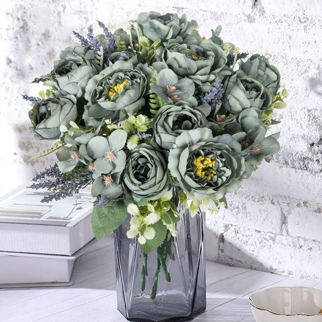 ZQCY Künstliche Blumen aus Seide als Hortensien und Pfingstrosen in Gelb und Grün für deine Dekoration - Bild 1