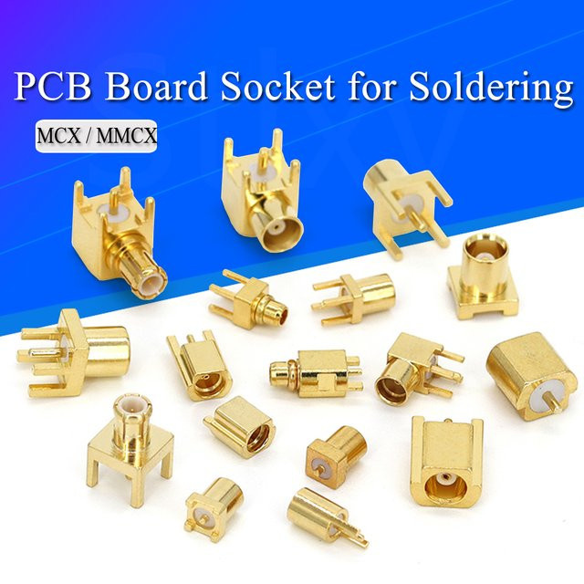 Stlxy 5er Set MCX und MMCX RF Koaxialstecker vergoldet als gerade und 90-Grad-Winkel Ausführung für PCB-Montage zum Löten in Gold - Bild 1