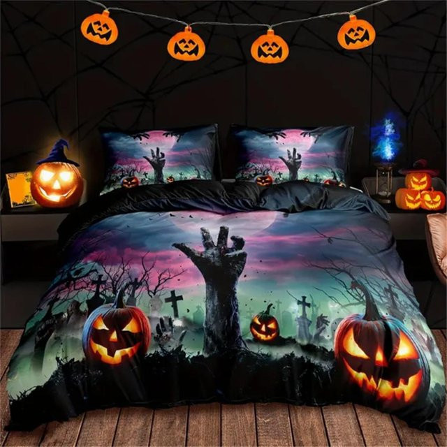 3-teiliges Halloween Bettwäsche-Set von JMG Household Supplies mit Horror-Motiv in Multicolour, Material Mikrofaser/Polyester, B/H: 140 x 210 cm - Bild 1