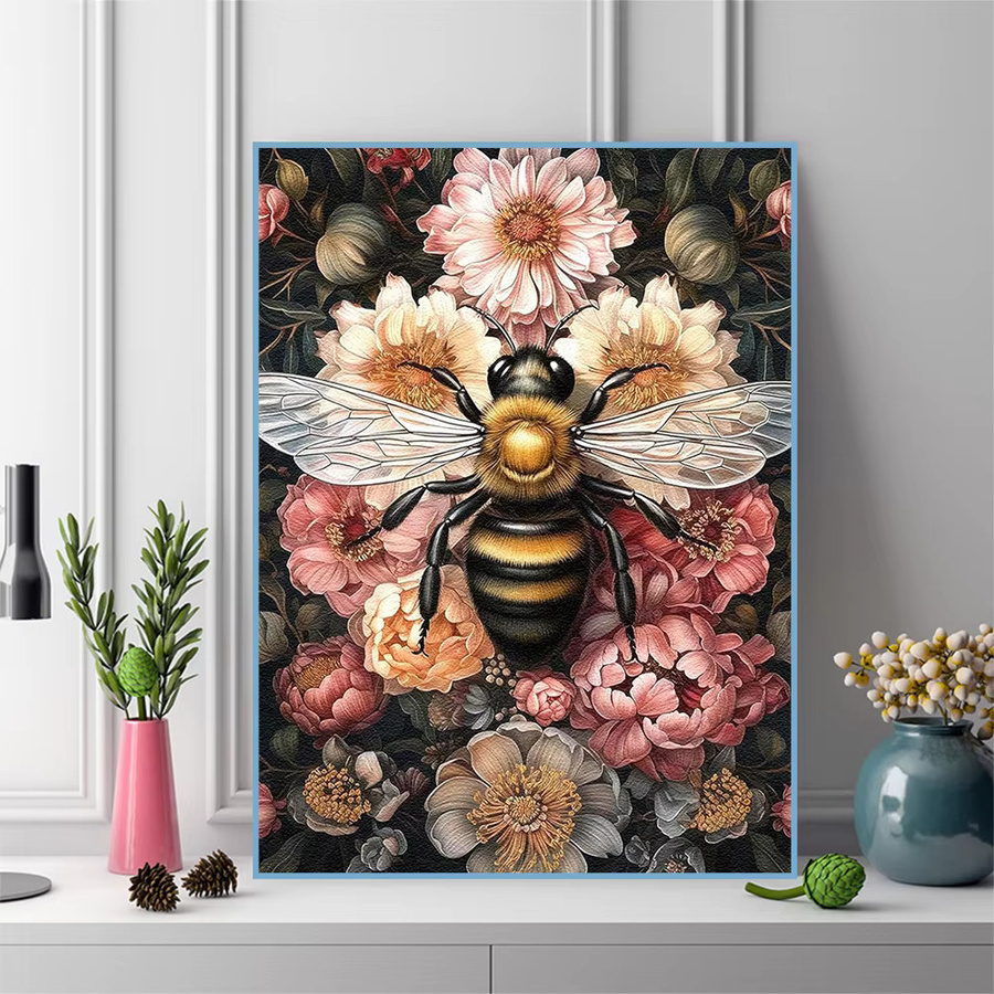 Momoart Diamant-Mosaik Biene und Blumen DIY Bild mit Strass-Steinen als Wanddekoration, Mehrfarbig - Bild 3