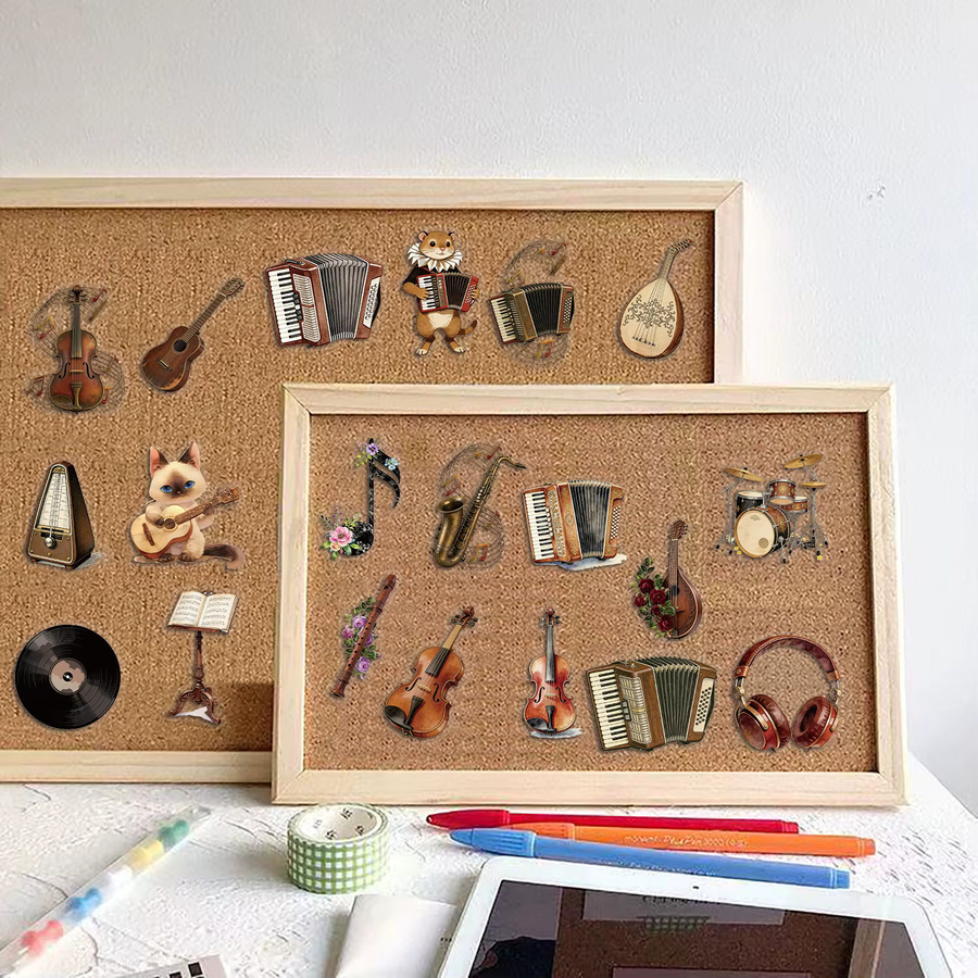50 Stück Retro-Musikinstrumente Aufkleber aus PET in Transparent und Multicolour für Scrapbooking, Laptop, Wasserflasche und Telefon - Bild 2