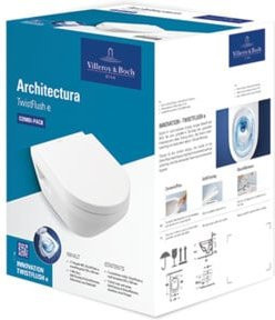 Villeroy & Boch Wand-WC Combi-Pack Architectura in Weiß, Siphonic, Rimless mit Soft-Close, Wandmontage, B/T/H: 37 x 53 x 39 cm - Bild 1