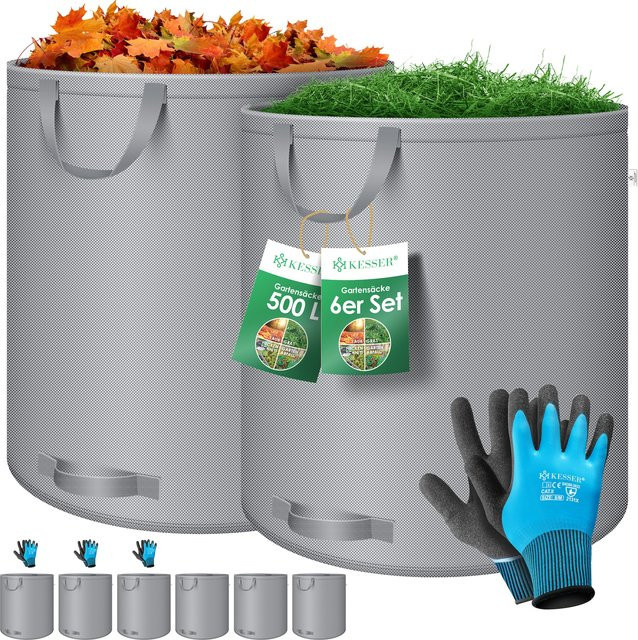 KESSER Gartensack Set mit Handschuhen, selbststehender Laubsack und Gartenabfallsack in Grau, stabil und faltbar - Bild 1