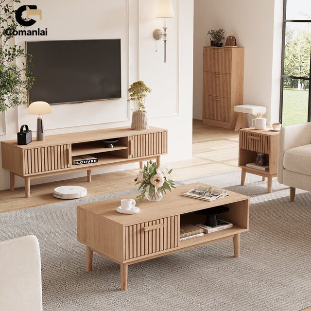 Comanlai Holzmöbel-Set mit Couchtisch, TV-Schrank, Schuhschrank und 2 Nachttischen zur Aufbewahrung - Bild 1