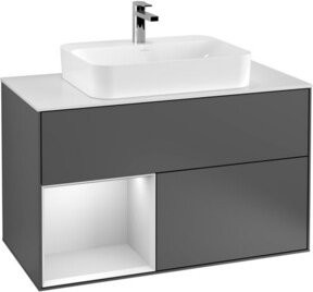 V&B Waschtischunterschrank Finion 100 in Anthrazit lackiert mit linkem Regalfach, Breite: 100 cm, Tiefe: 50,1 cm, Höhe: 50,1 cm - Bild 1