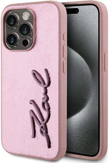 Karl Lagerfeld Schutzhülle für Apple iPhone 15 Pro Metal Signature in Pink - Bild 1