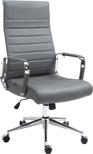 TPFLiving Bürostuhl Koro aus Echtleder und Kunstleder in Grau mit Armlehnen und Rollen, B/T/H: 66 x 58 x 110 cm - Bild 1