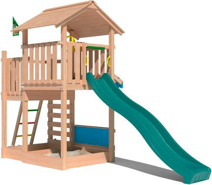 JUNGLE GYM Spielturm Bayou in Grün und Natur mit Holz aus verschiedenen Farben, B/T/H: 449 x 165 x 280 cm - Bild 1