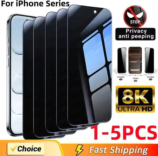 PJPK Anti-Spionage Displayschutz aus gehärtetem Glas für iPhone 11 12 13 14 15 16 17 Pro Max Plus 16e Luftglasfolie - Bild 1