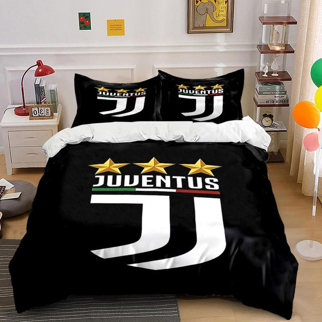 Bettwäsche-Set Petrichor Prints Juventus-Logo und Sterne in Schwarz, B/H: 200 x 200 cm - Bild 1