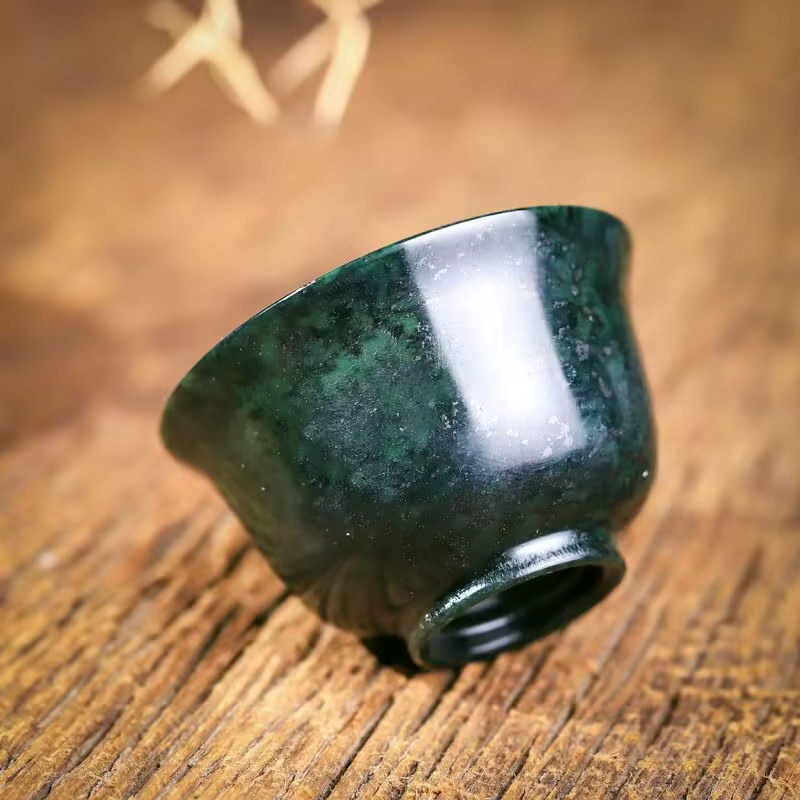 Tibetische Medizin König Stein Teetasse aus natürlicher grüner Jade für die chinesische Teezeremonie und Kung Fu Teeset - Bild 5