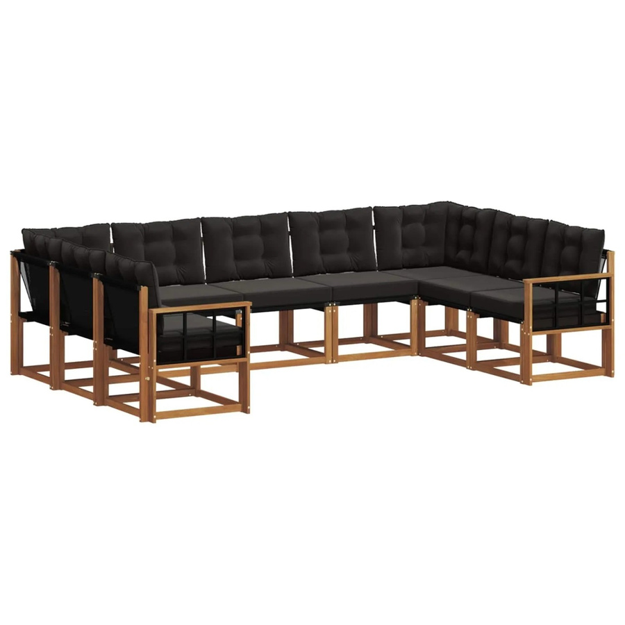 vidaXL Outdoor-Sofagarnitur aus Akazienholz in L-Form mit Textilene-Bezug und Kissen, 29-teilig, Natur und Schwarz - Bild 2