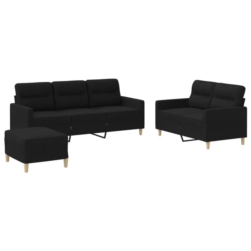 Vidaxl 3-teiliges Lounge-Set mit Kissen in Schwarz aus Stoff im modernen Design - Bild 2
